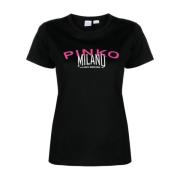 Pinko Logo Print Crew Neck T-shirts och Polos Black, Dam