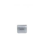 Balenciaga Silverläder Mini Plånbok med Logoskrift Gray, Dam