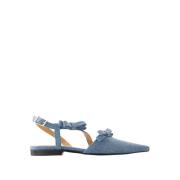 Ganni Denim Bow Ballet Flats Blue, Dam