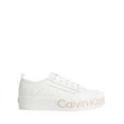 Calvin Klein Jeans ita Aslappnade Läder Sneakers för Kinnor White, Dam