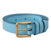 Dolce & Gabbana Himmelblått Läder Guldton Metall Logo Bälte Blue, Dam