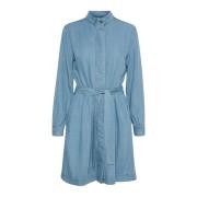 Soaked in Luxury Blå Denim Skjortklänning med Långa ärmar Blue, Dam