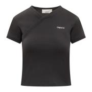 Coperni Kort V-Hals T-Shirt med Logotyp Black, Dam