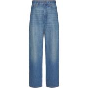 Valentino Garavani Högmidjade Loose-fit Jeans i Blå Denim Blue, Dam