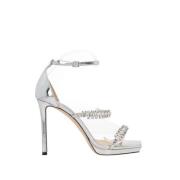 Jimmy Choo Silver Strass Lädersandaler Gray, Dam