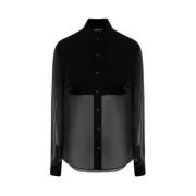 Tom Ford Svart Velvet och Crepe de Chine Skjorta Black, Dam