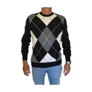 Gran Sasso Kontrast Diamond Crewneck Sweaters Black, Herr
