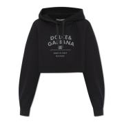 Dolce & Gabbana Cropped hoodie med logotyp Black, Dam