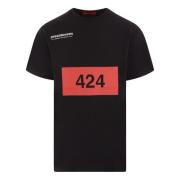 424 Svart T-shirt med 424 Box Logo Print Black, Herr