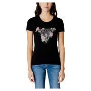 Guess Blommig Triangle T-shirt Black, Dam