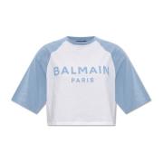 Balmain T-shirt med logotyp Blue, Dam