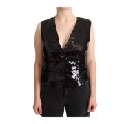 Dolce & Gabbana Paljetter V-Hals Tank Top Black, Dam