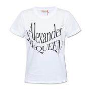 Alexander McQueen T-shirt med logotyp White, Dam
