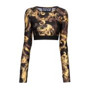 Versace Jeans Couture Svart Top med T-Shirt Design Multicolor, Dam