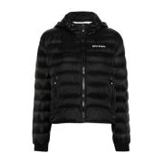 Palm Angels Svart Quiltad Huva med Logotryck Black, Dam