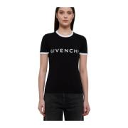 Givenchy Logotyp T-shirt med kontrasterande fåll Black, Dam