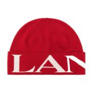 Lanvin Röd Ull Ribbstickad Beanie Mössa Red, Dam