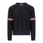 Thom Browne Ribbstickad Crewtröja Blue, Herr