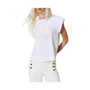 Twinset Oval T-shirt med Aletta-ärmar White, Dam