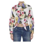 Dolce & Gabbana Vit Giardino Printad Cropped Skjorta White, Dam