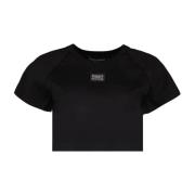 Dolce & Gabbana Kortärmad T-shirt med Logo Plaque Black, Dam