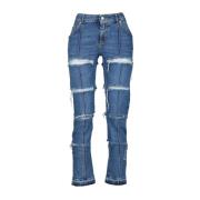 Alexander McQueen Slitna Slim-fit Denim Jeans Blue, Dam