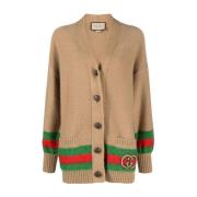 Gucci Karamellbrun Stickad Kofta med Interlocking G Logo Brown, Dam