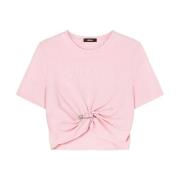 Versace Logo Brodyr Cropped T-Shirt Pink, Dam