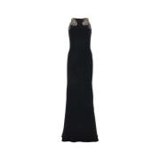 Alexander McQueen Elegant Svart Crepe Lång Klänning Black, Dam