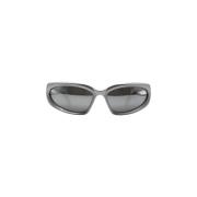 Balenciaga Silver Ovala Solglasögon med Spegelglas Gray, Dam