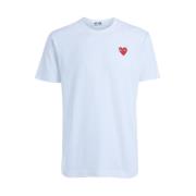 Comme des Garçons Play Vit Crewneck T-shirt med Röd Logotyp White, Her...