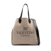 Valentino Garavani Vändbar läderväska med broderad logotyp Beige, Herr