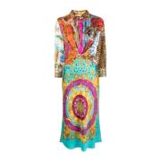 Moschino Silkesklänning med grafiskt tryck Multicolor, Dam