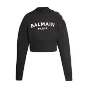 Balmain Kort sweatshirt med logotryck Black, Dam