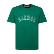 Golden Goose Grön Logo Print T-Shirt med Dubbel Stjärna Green, Herr