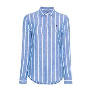 Polo Ralph Lauren Blå Linneskjorta med Signaturponny Blue, Dam