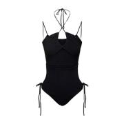 Andrea Adamo Svart Ribbstickad Halterneck Bodysuit Black, Dam