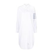Thom Browne Vit 4-Bar Bomullsskjortklänning White, Dam