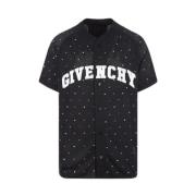 Givenchy Svart Mesh T-shirt med Kristaller och College Logo Black, Her...