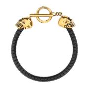 Alexander McQueen Stiligt svart läderarmband Black, Herr