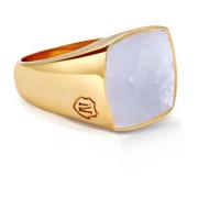 Nialaya Men's Gold Signet Ring with Natural White Shell Yellow, Herr