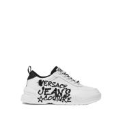 Versace Jeans Couture Vita Läder Sneakers för Män White, Herr
