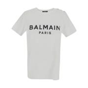 Balmain Vit Bomull Logo T-Shirt White, Dam