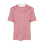 Brunello Cucinelli Linn/bomull T-shirt, tillverkad i Italien Pink, Her...