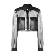 Rick Owens Svart Crop Outershirt med Snap-låsningar Black, Dam