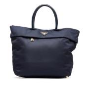 Prada Vintage Pre-owned Nylon handvskor Blue, Dam