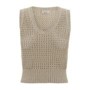 Brunello Cucinelli Beige Bomull Diamante Top Beige, Dam