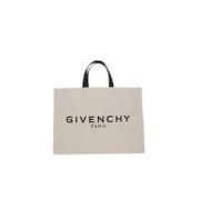 Givenchy Beige Canvas Toteväska med Logotryck Beige, Dam