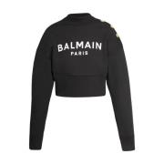 Balmain Cropped sweatshirt med logotyp Black, Dam