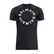 Balmain Svart Swim T-shirt med Logo Print Black, Herr